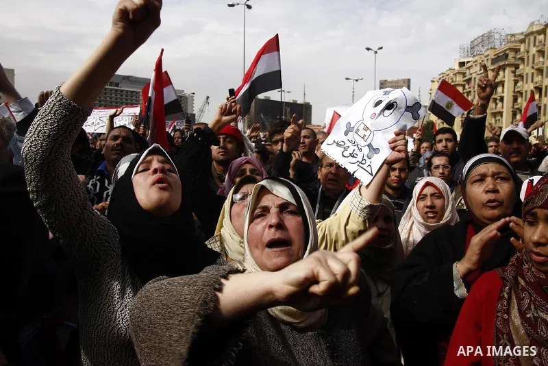 Opposition demonstrators protest at Tahrir Square in Cairo Feb. 6, 2011. Demonstrators camped out in Cairo's Tahrir Square, which has become an epicentre for protest, vowed to intensify their battle to oust Egypt's Presi...