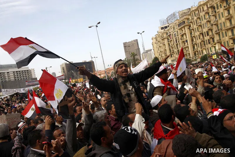 Opposition demonstrators protest at Tahrir Square in Cairo Feb. 6, 2011. Demonstrators camped out in Cairo's Tahrir Square, which has become an epicentre for protest, vowed to intensify their battle to oust Egypt's Presi...