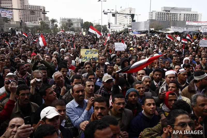 Opposition demonstrators protest at Tahrir Square in Cairo Feb. 6, 2011. Demonstrators camped out in Cairo's Tahrir Square, which has become an epicentre for protest, vowed to intensify their battle to oust Egypt's Presi...