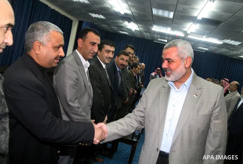 Palestinian Prime Minister in Gaza Strip, Ismail Haniyeh meets with a Jordanian delegation at his office in Gaza city on Feb. 7,2011. Photo by Ali Jadallah