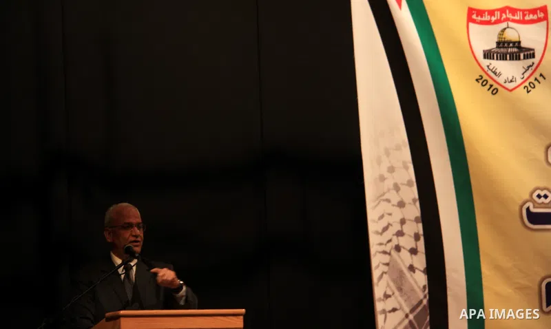 Chief Palestinian negotiator Saeb Erekat delivers speech during a press conference in Najah National University in the West Bank city of Nablus, Monday, Feb. 7, 2011. Photo by Wagdi Eshtayah