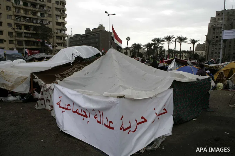 Egyptian anti-government protesters camp in Tahrir Square in Cairo, Egypt, Monday, Feb. 7, 2011. The protests, which saw tens of thousands of people massing daily in downtown Cairo for demonstrations that at times turned...