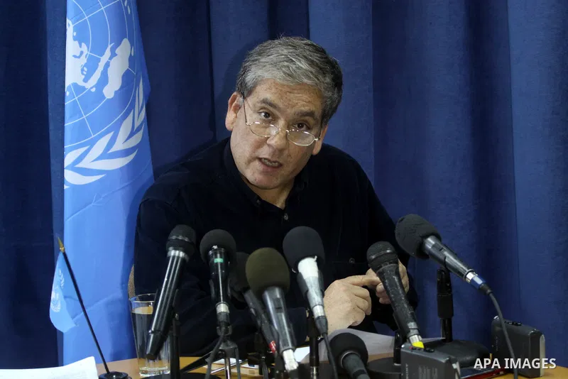 The spokesman for the UN Relief and Works Agency "UNRWA" in the Middle East, Christopher Gunness delivers speech during a press conference in Gaza city on Feb. 9,2011. Photo by Mohammed Asad