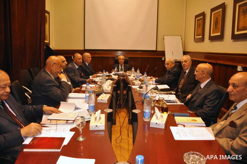 Members of the Egyptian Constitutional Commission participate in a meeting in Cairo, Egypt, Feb. 9,2011. Photo by Ahmed Asad