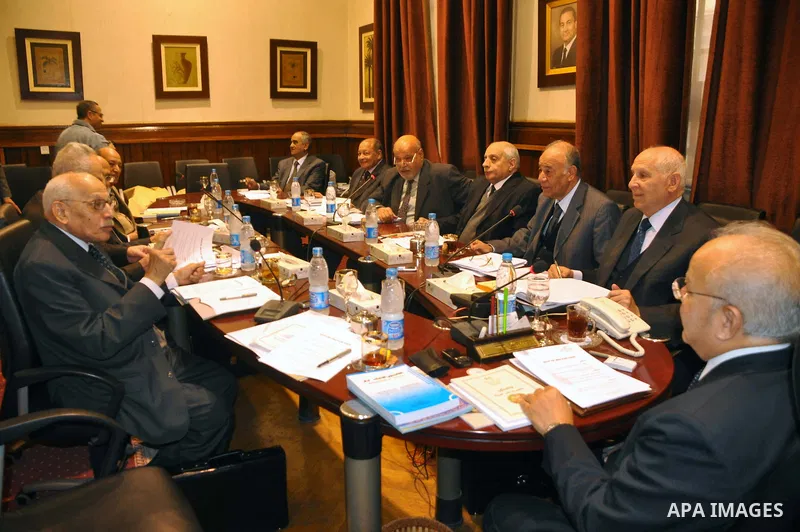 Members of the Egyptian Constitutional Commission participate in a meeting in Cairo, Egypt, Feb. 9,2011. Photo by Ahmed Asad