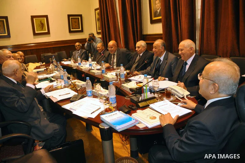 Members of the Egyptian Constitutional Commission participate in a meeting in Cairo, Egypt, Feb. 9,2011. Photo by Ahmed Asad