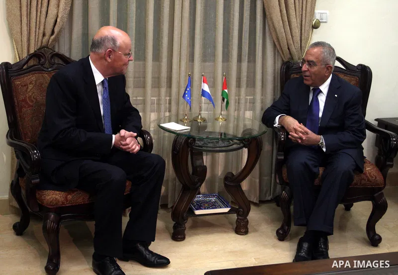 Palestinian Prime Minister Salam Fayyad during his meeting with the Netherland Minister of Foreign Affairs, Uri Rosenthal in the West Bank city of Ramallah on Feb. 9,2011. Photo by Issam Rimawi
