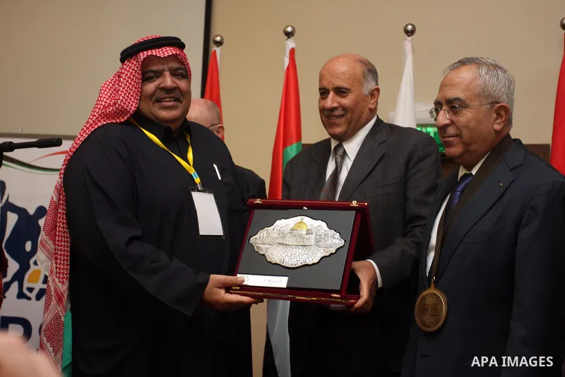 Palestinian Prime Minister Salam Fayyad during the opening of the Arab Media Forum Sports first in Palestine in West Bank city of Ramallah on February 9, 2011. Photo by Issam Rimawi