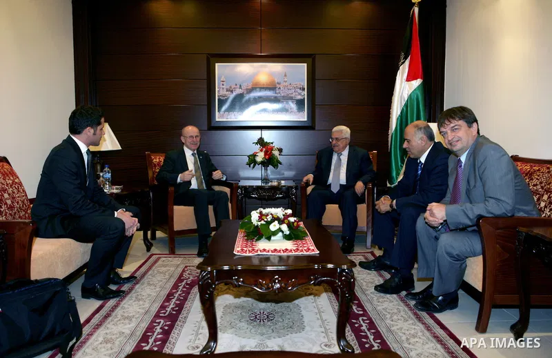 Palestinian President Mahmoud Abbas during a meeting with the assistant secretary general of sport and peace at the United Nations, in the West Bank city of Ramallah on Feb. 10,2011. Photo by Thaer Ganaim