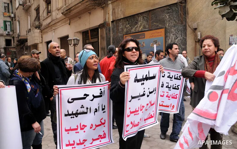 Artists take part in the anti-government demonstration in Tahrir Square in downtown Cairo, Egypt on Feb. 10,2010. Tahrir Square has witnessed an explosion of political expression and free speech since the anti-government...