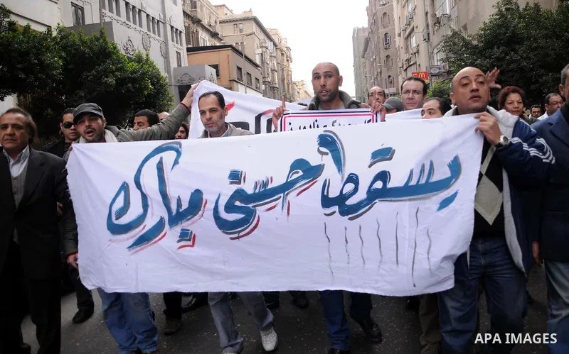 Artists take part in the anti-government demonstration in Tahrir Square in downtown Cairo, Egypt on Feb. 10,2010. Tahrir Square has witnessed an explosion of political expression and free speech since the anti-government...