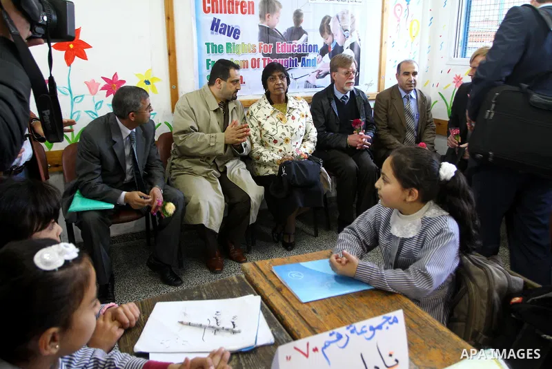 United Nations High Commissioner for Human Rights Navanethem Pillay visits to an Elementary UNRWA school in Gaza City, Thursday, Feb. 10, 2011. Pillay is on an official visit to the region.. Photo by Ashraf Amra