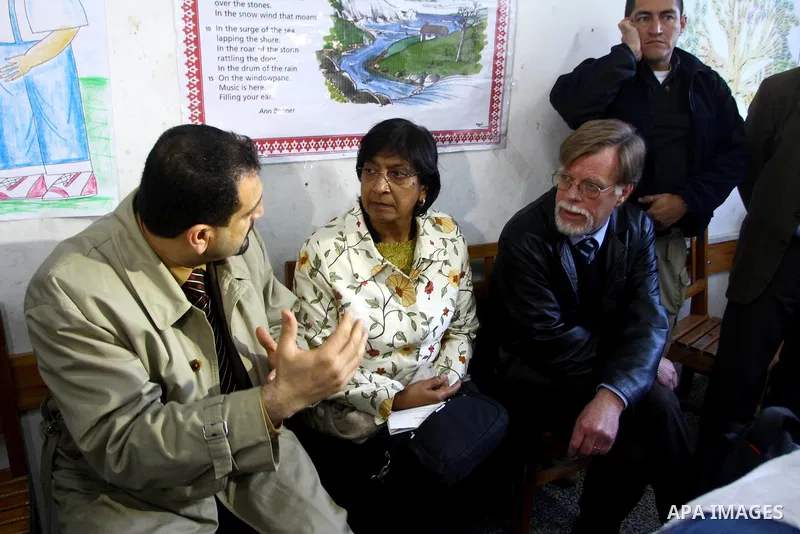 United Nations High Commissioner for Human Rights Navanethem Pillay visits to an Elementary UNRWA school in Gaza City, Thursday, Feb. 10, 2011. Pillay is on an official visit to the region.. Photo by Ashraf Amra
