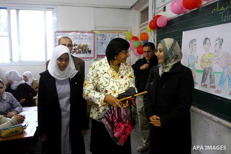 United Nations High Commissioner for Human Rights Navanethem Pillay visits to an Elementary UNRWA school in Gaza City, Thursday, Feb. 10, 2011. Pillay is on an official visit to the region.. Photo by Ashraf Amra