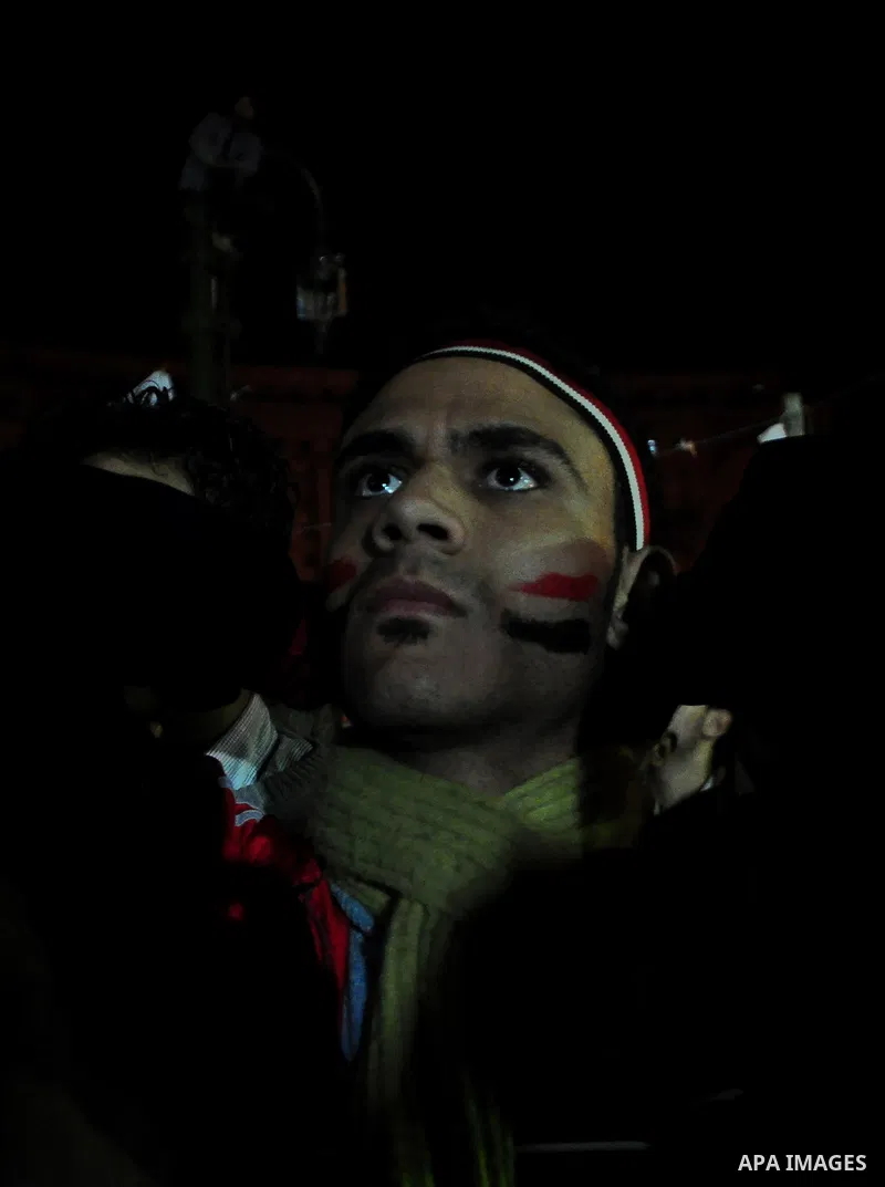 Anti-government protesters react as Egyptian President Hosni Mubarak makes a televised statement to his nation in Tahrir Square in downtown Cairo, Egypt Thursday, Feb. 10, 2011. Photo by Ahmed Asad