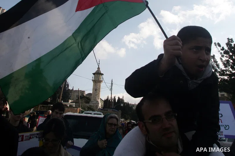 Palestinians, Israelis and foreign activists hold signs during a protest to show solidarity with Palestinian families against a Jewish settlement in the Sheikh Jarrah neighbourhood in East Jerusalem on Feb. 11, 2011. Pho...