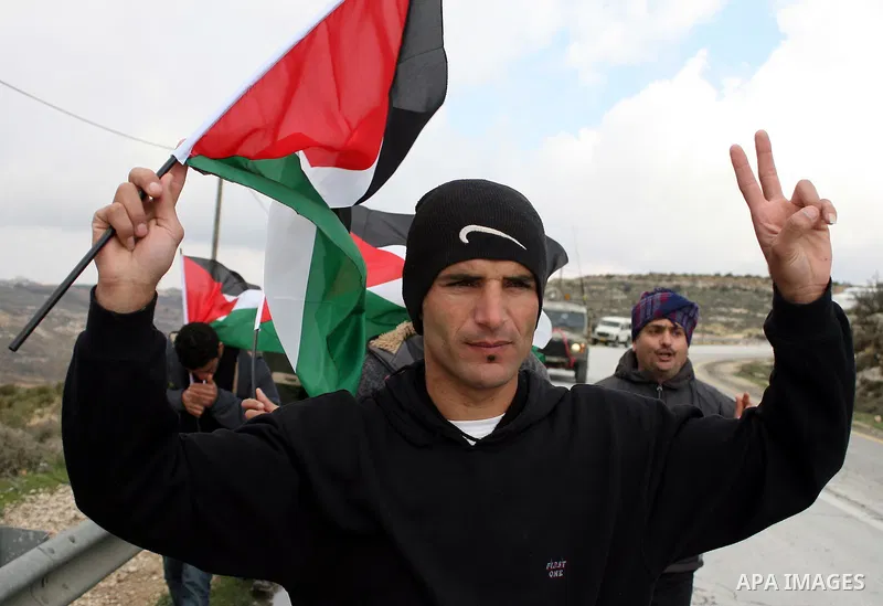 Israeli soldiers restrain Palestinian ,Israeli and foreign protesters during a protest against Israel's controversial separation barrier in the West Bank village of Massarah,near the biblical town of Bethlehem, on Februa...