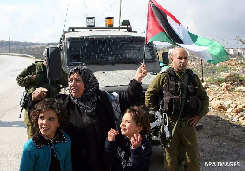 Israeli soldiers restrain Palestinian ,Israeli and foreign protesters during a protest against Israel's controversial separation barrier in the West Bank village of Massarah,near the biblical town of Bethlehem, on Februa...