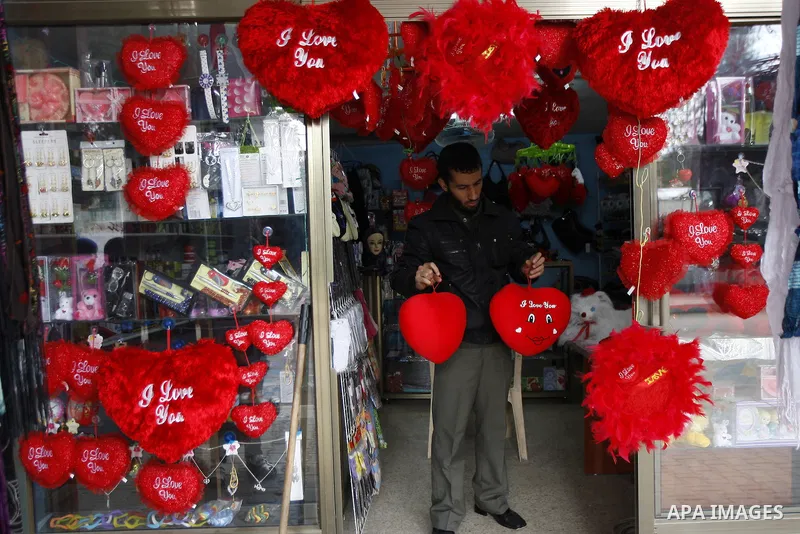 A Palestinian vendor prepares gifts for Valentine's Day at his shop in Rafah, southern Gaza Strip on February 13, 2011. Photo by Abed Rahim Khatib
