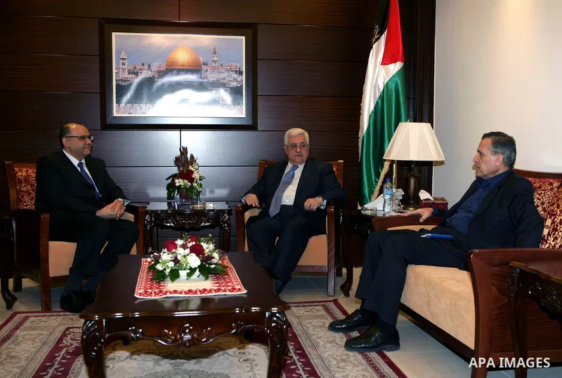Palestinian President Mahmoud Abbas during a meeting with the Egyptian Ambassador in the West Bank city of Ramallah, Feb. 14, 2011. Photo by Thaer Ganaim