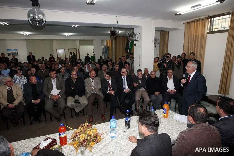 Palestinian Prime Minister Salam Fayyad during the inauguration of several projects in Deir Ghassaneh in the West Bank city of Ramallah on Feb. 14,2011. Photo by Mustafa Abu Dayeh