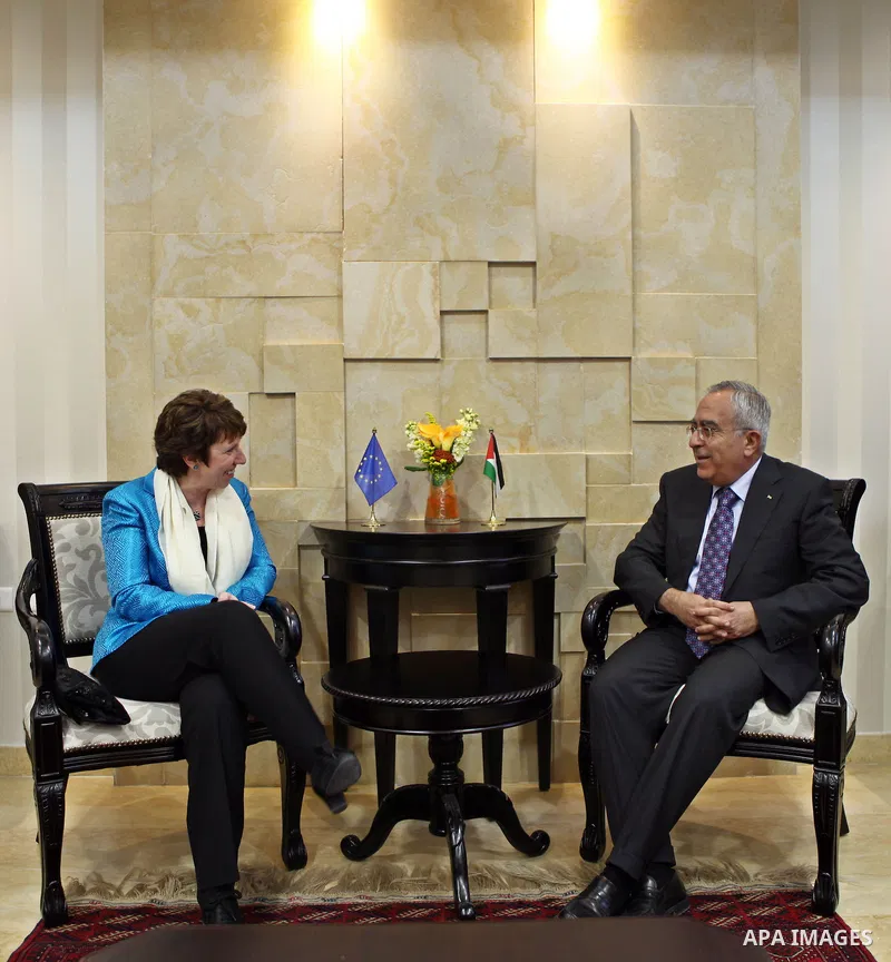 Palestinian Prime Minister Salam Fayyad (R) meets with Catherine Ashton (L), High Representative for Foreign Affairs and Security Policy of the European Union, in the West Bank city of Ramallah, on Feb. 15, 2011. Photo b...
