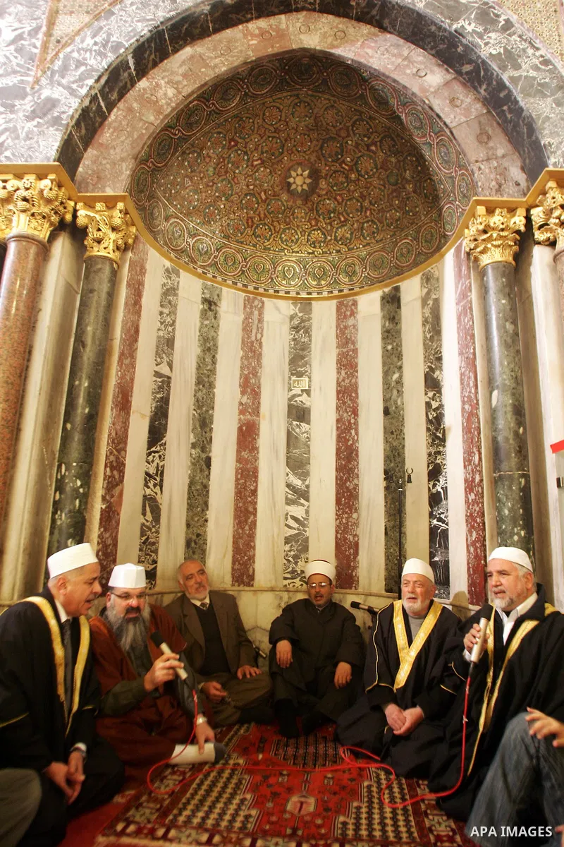 Palestinian Muslims celebrate the anniversary of the prophet Mohammed birth at the Al-Aqsa Mosque compound in Jerusalem on Feb. 15,2011. Photo by Mahfouz Abu Turk
