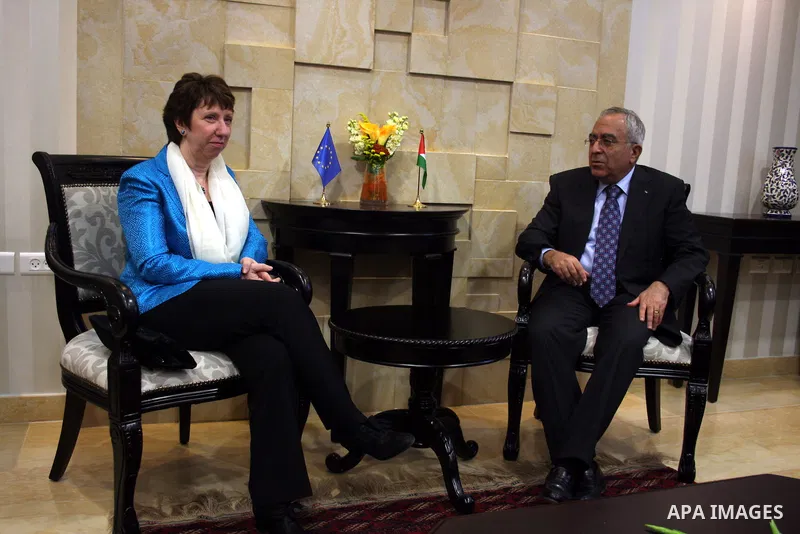 Palestinian Prime Minister Salam Fayyad meets with Catherine Ashton, high representative for foreign affairs and security policy of the European Union in the West Bank city of Ramallah, on Feb. 15, 2011. Photo by Issam R...