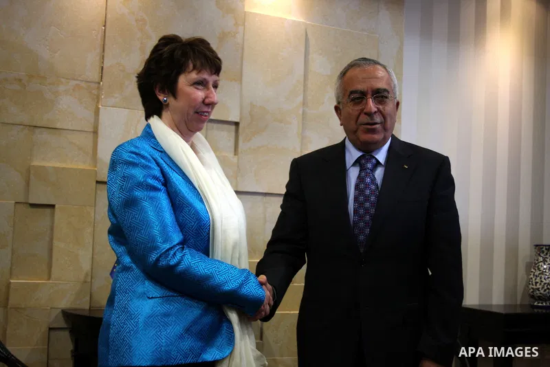 Palestinian Prime Minister Salam Fayyad meets with Catherine Ashton, high representative for foreign affairs and security policy of the European Union in the West Bank city of Ramallah, on Feb. 15, 2011. Photo by Issam R...