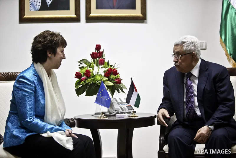 Palestinian President Mahmoud Abbas meets with Catherine Ashton, high representative for foreign affairs and security policy of the European Union in the West Bank city of Ramallah, on Feb. 15, 2011. Photo by Fadi Arouri