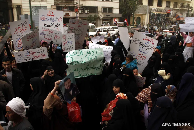 Egyptians take part in a rally calling for release of political prisoners in Cairo, Egypt, Wednesday, Feb. 16, 2011. Photo by Ahmed Asad