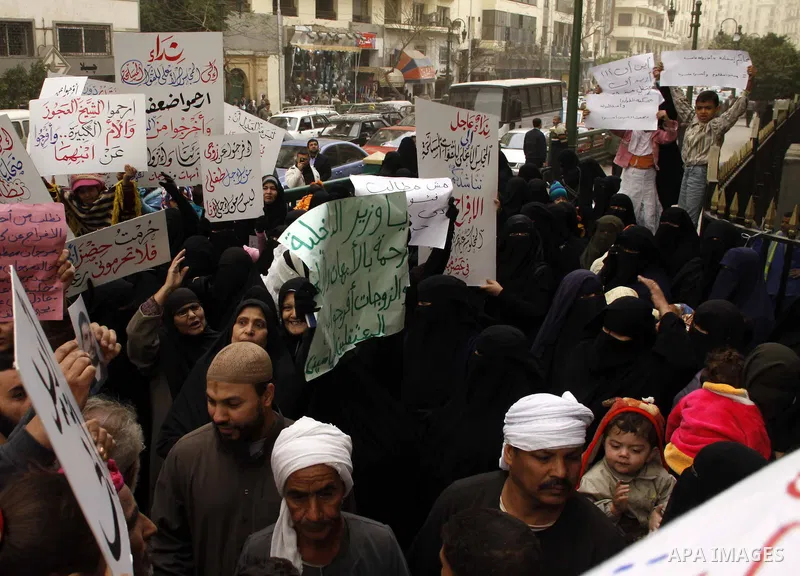 Egyptians take part in a rally calling for release of political prisoners in Cairo, Egypt, Wednesday, Feb. 16, 2011. Photo by Ahmed Asad