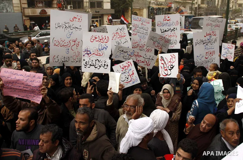 Egyptians take part in a rally calling for release of political prisoners in Cairo, Egypt, Wednesday, Feb. 16, 2011. Photo by Ahmed Asad