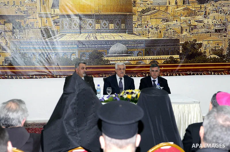 Palestinian President Mahmoud Abbas during a meeting with the Heads of Churches, in the West Bank city of Ramallah February 16, 2011. Photo by Thaer Ganaim