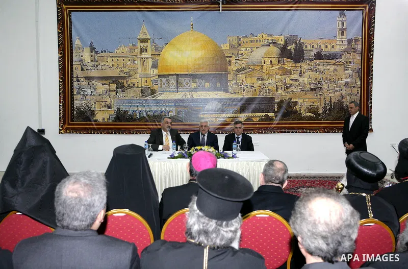Palestinian President Mahmoud Abbas during a meeting with the Heads of Churches, in the West Bank city of Ramallah February 16, 2011. Photo by Thaer Ganaim
