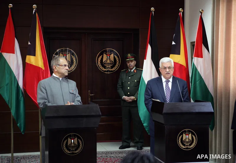Palestinian President Mahmoud Abbas during a press conference with the President of East Timor, Jose Ramos-Horta, in the West bank city of Ramallah on Feb. 17, 2011. Photo by Thaer Ganaim