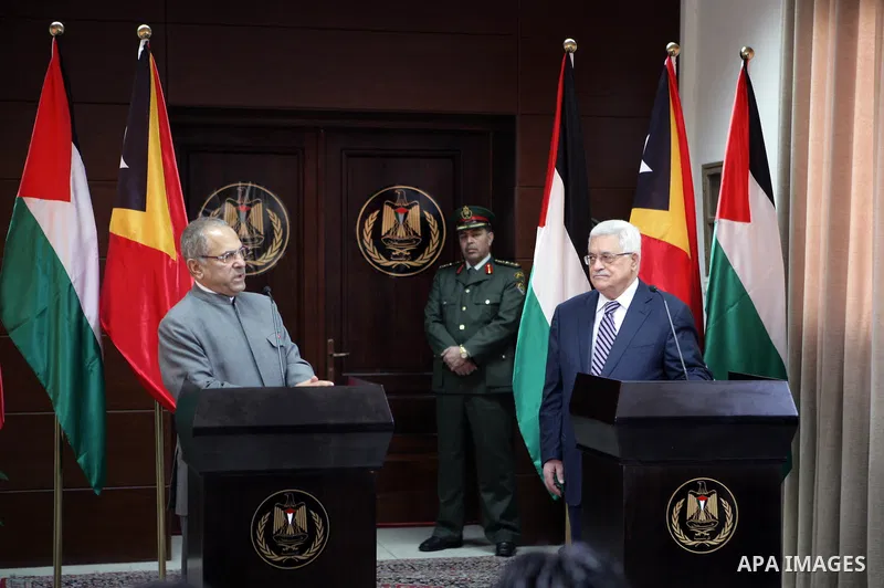 Palestinian President Mahmoud Abbas during a press conference with the President of East Timor, Jose Ramos-Horta, in the West bank city of Ramallah on Feb. 17,2011. Photo by Thaer Ganaim