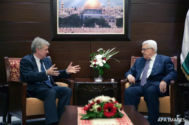 Palestinian President Mahmoud Abbas during a meeting with the EU special representative for the Middle East peace process, Marc Otte, in the West Bank city of Ramallah on Feb. 17, 2011. Photo by Thaer Ganaim