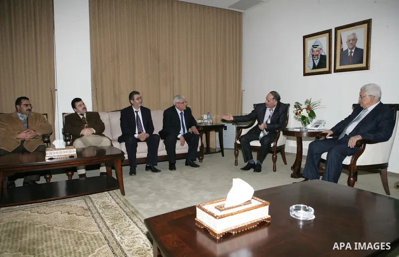 Palestinian President Mahmoud Abbas during a meeting a delegation from the Palestinian Judges Club, in the West Bank City of Ramallah on Feb. 17.2011. Photo by Thaer Ganaim