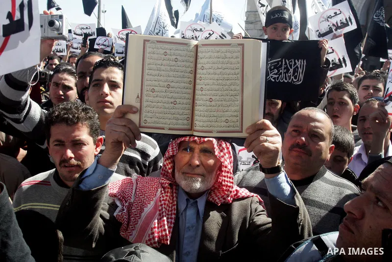 Palestinian Support of liberation movement demonstrating in the Al-Aqsa mosque City of Jerusalem, on Feb 18,2011. Photo by Mahfouz Abu Turk