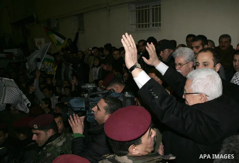Palestinian President Mahmud Abbas during a march to show support and pro-security council decision against Israeli settlements, in the West Bank city of Ramallah on Feb. 18,2011. Photo by Thaer Ganaim