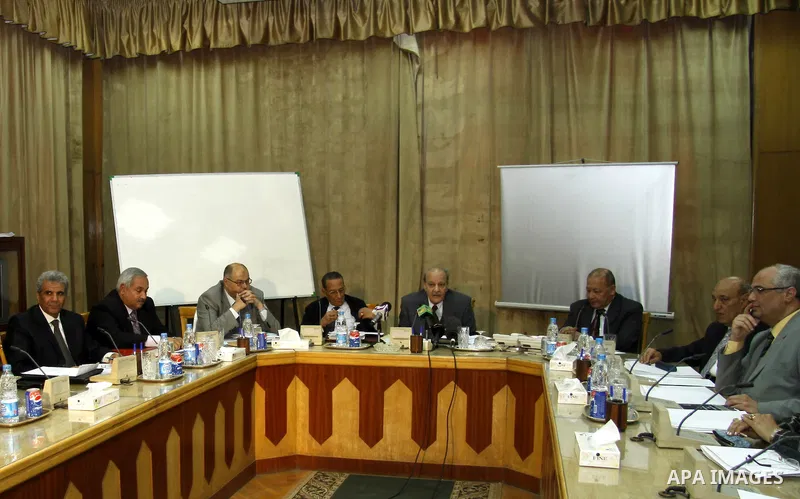 Members of the Egyptian Constitutional Commission participate in a meeting in Cairo, Egypt, Feb. 20,2011. Photo by Ahmed Asad
