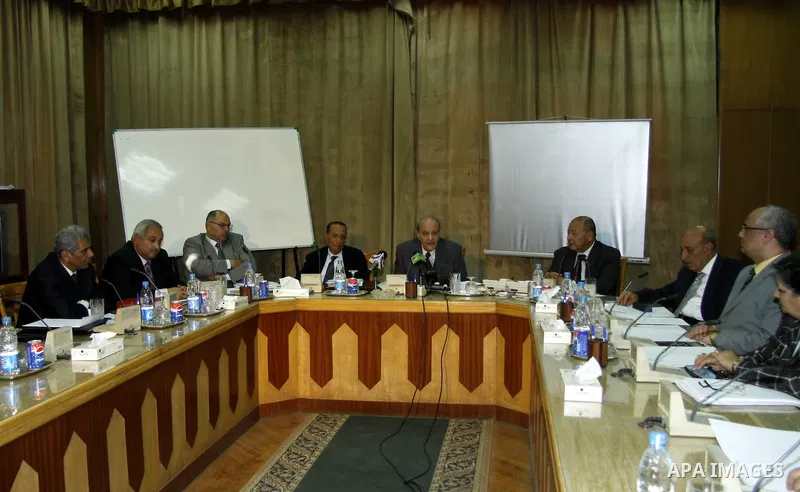 Members of the Egyptian Constitutional Commission participate in a meeting in Cairo, Egypt, Feb. 20,2011. Photo by Ahmed Asad