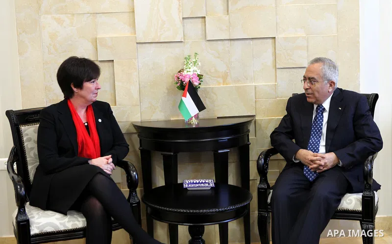 Palestinian prime minister Salam Fayyad during his meeting with Mona Sahlin, Chairman of the Swedish Social Democratic Party in the West Bank City of Ramallah on Feb. 23, 2011. Photo by Mustafa Abu Dayeh