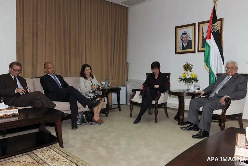 Palestinian President Mahmoud Abbas during his meeting with the head of the Swedish Socialist opposition, Mona Celine in the West Bank city of Ramallah on Feb. 23, 2011. Photo by Thaer Ganaim