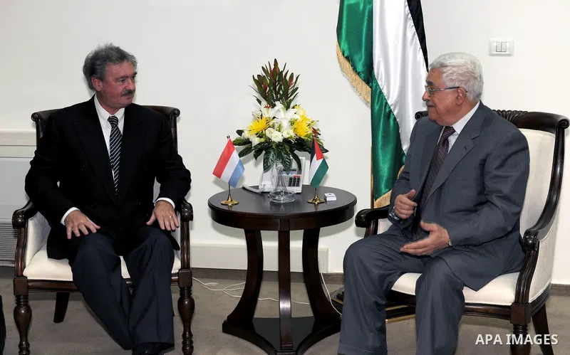 Palestinian President Mahmoud Abbas during a meeting with the Foreign Affairs Minister of Luxembourg, Jean Asselborn in the West bank city of Ramallah on Feb. 24, 2011. Photo by Thaer Ganaim