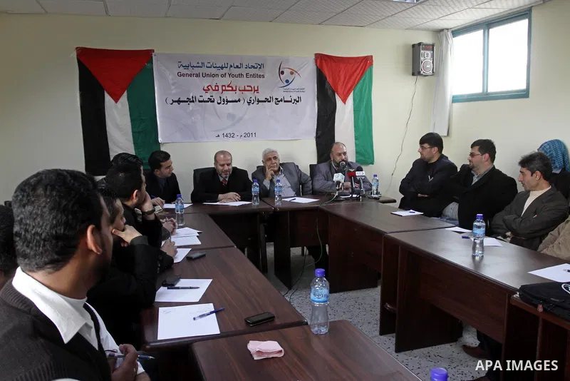 Palestinians attend a meeting to discuss the Palestinian division between the two rival factions of Hamas and Fatah, in Gaza City on Feb. 24, 2011. Photo by Mohammed Asad