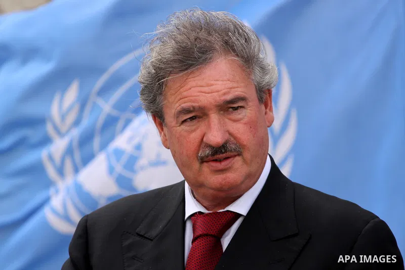 Luxembourg's Foreign Minister Jean Asselborn, delivers speech during a press conference at UNRWA headquarters upon his arrival to Gaza City, Friday, Feb. 25, 2011. Asselborn is on an official visit to Gaza. Photo by Moha...