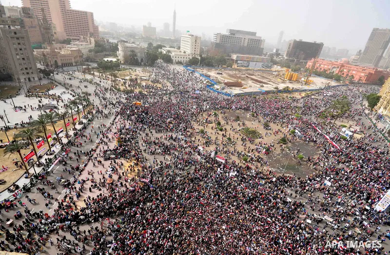 Egyptian protesters take part in a demonstration and Friday prayers in Tahrir Square, Cairo, Egypt, Friday, Feb. 25, 2011. Tens of thousands rallied in Cairo's Tahrir Square on Friday, trying to keep up pressure on Egypt...