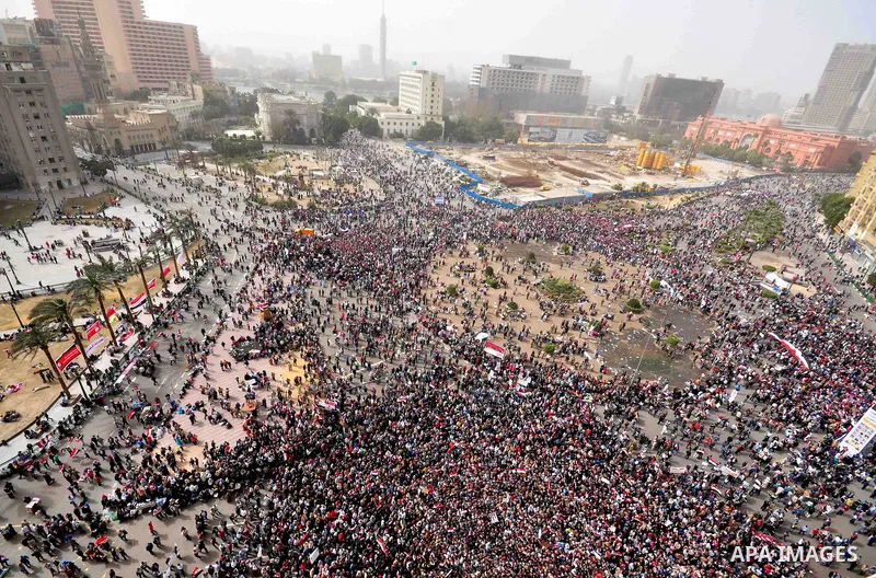 Egyptian protesters take part in a demonstration and Friday prayers in Tahrir Square, Cairo, Egypt, Friday, Feb. 25, 2011. Tens of thousands rallied in Cairo's Tahrir Square on Friday, trying to keep up pressure on Egypt...